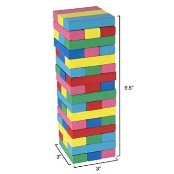 Classic Wooden Blocks Stacking Game with Colored Wood and Carrying Bag for Indoor and Outdoor Play for Adults, Kids, Boys and Girls, 48 Blocks