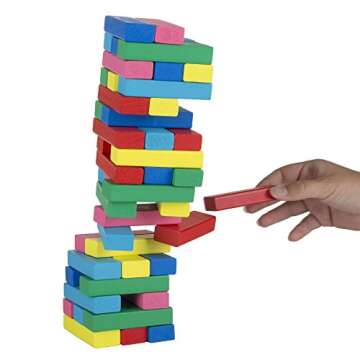 Classic Wooden Blocks Stacking Game with Colored Wood and Carrying Bag for Indoor and Outdoor Play for Adults, Kids, Boys and Girls, 48 Blocks