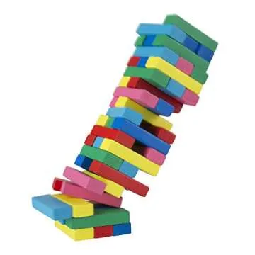 Classic Wooden Blocks Stacking Game with Colored Wood and Carrying Bag for Indoor and Outdoor Play for Adults, Kids, Boys and Girls, 48 Blocks