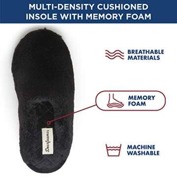 Dearfoams womens Bailey Plush Furry Scuff Slipper, Black, M