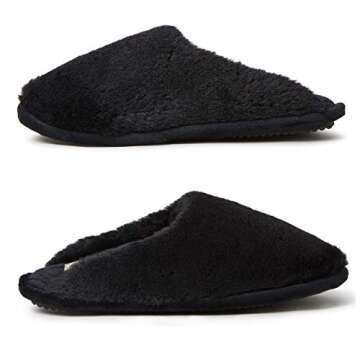 Dearfoams womens Bailey Plush Furry Scuff Slipper, Black, M