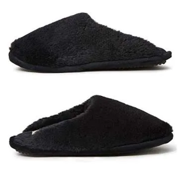 Dearfoams womens Bailey Plush Furry Scuff Slipper, Black, M