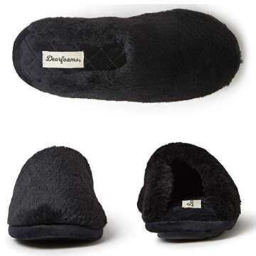 Dearfoams womens Bailey Plush Furry Scuff Slipper, Black, M