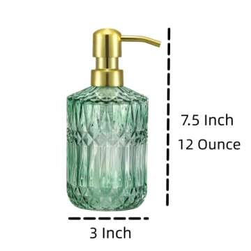 2 Pcs Farmhouse Crystal Design Bathroom and Kitchen Soap Dispenser Set with Green 12 oz Glass Jar, G...