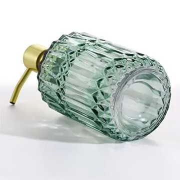 2 Pcs Farmhouse Crystal Design Bathroom and Kitchen Soap Dispenser Set with Green 12 oz Glass Jar, Gold Stainless Steel Pump - for Hand Soap, Dish Soap and Mouthwash Dispenser for Home & Kitchen Decor