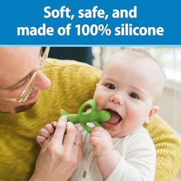 Dr. Brown's Peapod Teether + Training Toothbrush, Help Soothe Baby's Sore Gums, Soft 100% Silicone, BPA Free, 3m+
