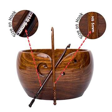 Ravel Wooden Yarn Bowl for Crocheting, Large Yarn Bowl for Knitting with Rosewood Crochet Hook Set (1 x H-8 5mm, 1 x J-10 6mm), Knitting Gifts for Women, 7x4 inches