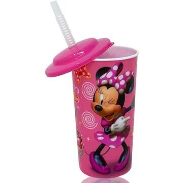 6-Pack Disney Minnie Mouse 16oz Reusable Sports Tumbler Drink Cups with Lids & Straws, Pink