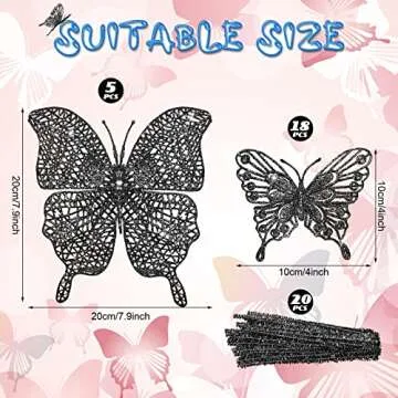 23 Pieces Christmas 3D Butterfly Tree Decor Hollow Butterfly Ornaments for Christmas, Glitter Butterfly Decoration with Elastic Rope for Holiday Crafts and Christmas Tree, 2 Styles (Black)
