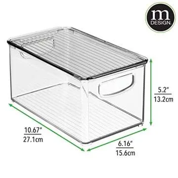 mDesign Deep Plastic Bathroom Storage Bin Box, Lid/Built-In Handles, Organization for Makeup, Hair Styling Tools, Toiletry Accessories in Cabinet, Shelves, Ligne Collection, 4 Pack, Clear/Smoke Gray