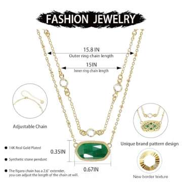WARMDAY 14K Gold-Plated Multilayer Necklaces for Women Crystal Double Chain Synthetic Gemstone Penda...