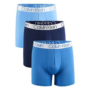 Calvin Klein Men`s Microfiber Boxer Briefs Pack of 3 (Blue(NP2214-993)/Obsidian, Large)