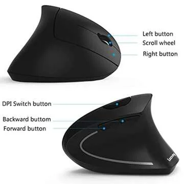 Lekvey Ergonomic Mouse, Vertical Wireless Mouse - Rechargeable 2.4GHz Optical Vertical Mice : 3 Adjustable DPI 800/1200/1600 Levels 6 Buttons, for Laptop, PC, Computer, Desktop, Notebook etc, Black