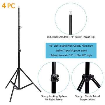 Kshioe Photo Video Studio Light Kit - Includes Studio Background Stand,Muslin Backdrops(Green Black White),Softbox,Lamp Holder and LED Bulbs,Clips