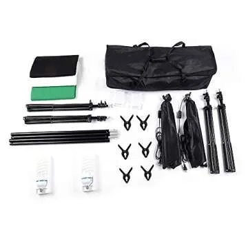 Kshioe Photo Video Studio Light Kit - Includes Studio Background Stand,Muslin Backdrops(Green Black White),Softbox,Lamp Holder and LED Bulbs,Clips