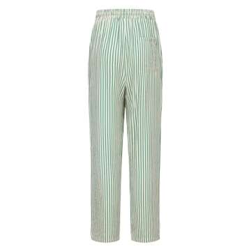 XIBAOBAO Women's Green White Striped Seersucker Pants Pinstripe High Waist Drawstring Lounge Pants B...