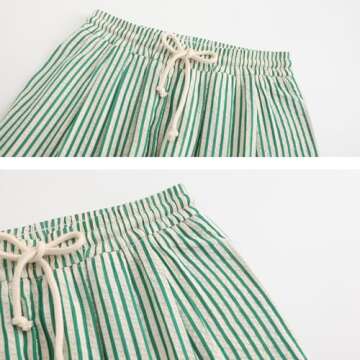 XIBAOBAO Women's Green White Striped Seersucker Pants Pinstripe High Waist Drawstring Lounge Pants Beach Lightweight Palazzo Trousers XL