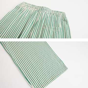 XIBAOBAO Women's Green White Striped Seersucker Pants Pinstripe High Waist Drawstring Lounge Pants Beach Lightweight Palazzo Trousers XL