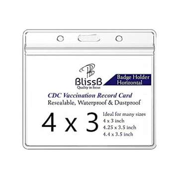 BlissB Vaccine Card Holder, Vaccination Protector, Waterproof Covid 4X3 inches Plastic Clear Vinyl S...