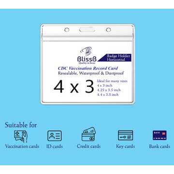 BlissB Vaccine Card Holder, Vaccination Protector, Waterproof Covid 4X3 inches Plastic Clear Vinyl Sleeves for Holder and Protector with Resealable Zip Type (Pack of 5), C-h-05