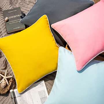 Phantoscope Pack of 2 Outdoor Waterproof Solid Throw Decorative Pillow Cover Decorative Square Outdoor Pillows Cushion Case Patio Pillows for Couch Tent Sunbrella (18''x18'', Pink)