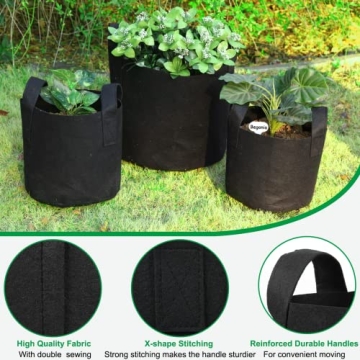 JERIA 12-Pack 5 Gallon Grow Bags for Vegetables and Flowers