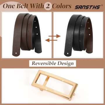 SANSTHS Skinny Reversible Belts for Women, Two-in-one Women Thin Belt for Dresses Jeans Pants with Gold Buckle, Black/Coffee S