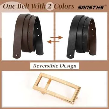 SANSTHS Skinny Reversible Belts for Women, Two-in-one Women Thin Belt for Dresses Jeans Pants with Gold Buckle, Black/Coffee S