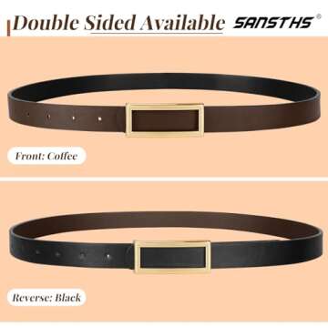 SANSTHS Skinny Reversible Belts for Women, Two-in-one Women Thin Belt for Dresses Jeans Pants with Gold Buckle, Black/Coffee S