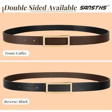 SANSTHS Skinny Reversible Belts for Women, Two-in-one Women Thin Belt for Dresses Jeans Pants with Gold Buckle, Black/Coffee S