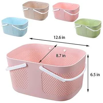 Shower Caddy Basket, Portable Large Capacity Thickened Plastic Organizer Storage Tote with Handles Drainage Toiletry Bag Bin for Bathroom, College Dorm Room Essentials, Kitchen, Camp, Gym, Pink
