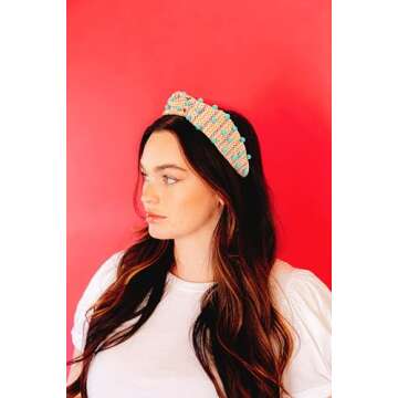 FEDANS Knotted Headbands Turquoise Beads Jeweled Headbands Colorful Rattan Headband Fashion Spring Straw Headband Summer Hair Accessories for Women Girls