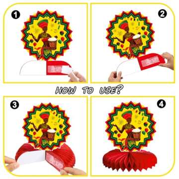 12Pieces Kwanzaa Table Decorations Kwanzaa Centerpiece Happy Kwanzaa Honeycomb Centerpiece African Heritage Honeycomb Table Centerpieces Kwanzaa Party Decorations for Kwanzaa Holiday Party Supplies