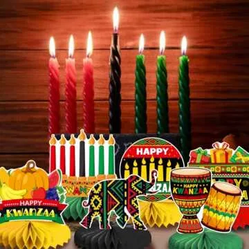 12Pieces Kwanzaa Table Decorations Kwanzaa Centerpiece Happy Kwanzaa Honeycomb Centerpiece African Heritage Honeycomb Table Centerpieces Kwanzaa Party Decorations for Kwanzaa Holiday Party Supplies