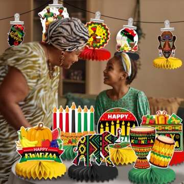 12Pieces Kwanzaa Table Decorations Kwanzaa Centerpiece Happy Kwanzaa Honeycomb Centerpiece African Heritage Honeycomb Table Centerpieces Kwanzaa Party Decorations for Kwanzaa Holiday Party Supplies