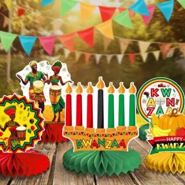 12Pieces Kwanzaa Table Decorations Kwanzaa Centerpiece Happy Kwanzaa Honeycomb Centerpiece African Heritage Honeycomb Table Centerpieces Kwanzaa Party Decorations for Kwanzaa Holiday Party Supplies