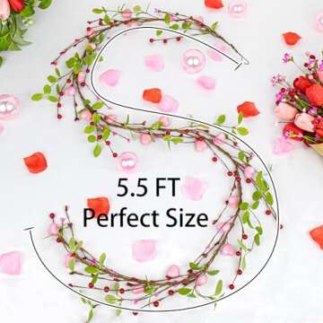 VioletEverGarden Valentine's Day Decorations 5.5 Feet Pink Hearts Garland with Berries for Valentine...