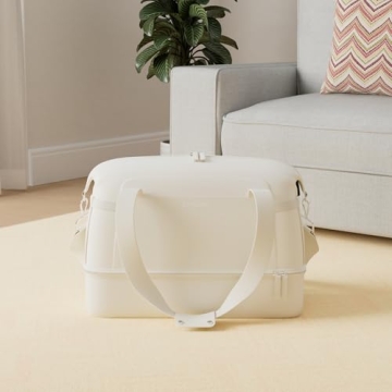 ETRONIK Gym Bag for Women, 47L Carry On Travel Duffel Bag with Shoes Compartment, Weekender Overnight Bag with Wet Pocket & USB Charging Port for Women, Travel, Gym, Weekend, Large Size (Beige)