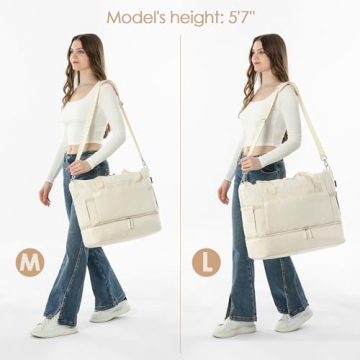 ETRONIK Gym Bag for Women, 47L Carry On Travel Duffel Bag with Shoes Compartment, Weekender Overnight Bag with Wet Pocket & USB Charging Port for Women, Travel, Gym, Weekend, Large Size (Beige)