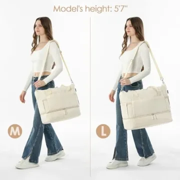 ETRONIK Gym Bag for Women, 47L Carry On Travel Duffel Bag with Shoes Compartment, Weekender Overnight Bag with Wet Pocket & USB Charging Port for Women, Travel, Gym, Weekend, Large Size (Beige)