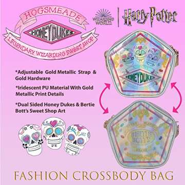Harry Potter Wizarding World, Hogwarts Honeydukes Crossbody Purse for Girls, Adjustable Strap, Iridescent & Metallic Material