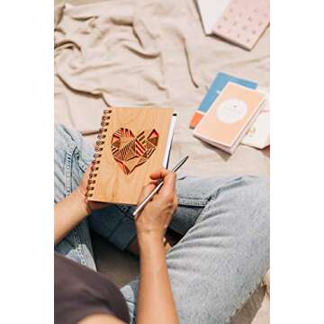 Patchwork Heart Blank Spiral Journal for Women [Hardcover Daily Writing Wood Notebook with Plain Pages for Mom, Small Gratitude Diary for Wellness, Health, Yoga, Travel, Food, Made in the USA]