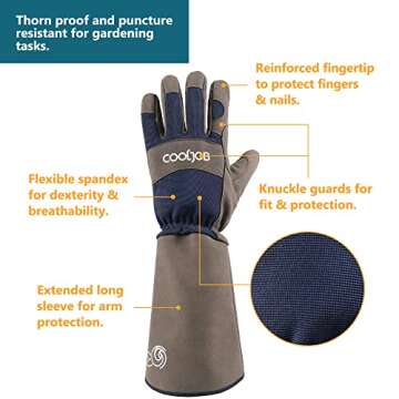 COOLJOB Thorn Proof Rose Pruning Garden Gloves for Men, Long Sleeve Padded Yard Work for Bush, Black...