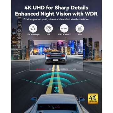 REDTIGER Dash Cam for Cars,4K UHD 2160P Car Camera Front, Wi-Fi GPS,3.18" LCD Screen,Night Vision,17...