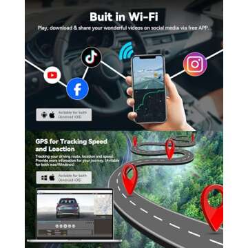 REDTIGER Dash Cam for Cars,4K UHD 2160P Car Camera Front, Wi-Fi GPS,3.18" LCD Screen,Night Vision,170° Wide Angle,WDR,24H Parking Monitor, G Sensor, Support 256GB Max(F7NS)