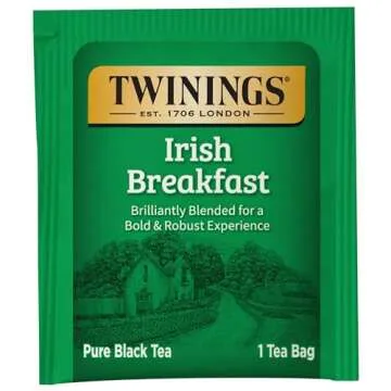 Twinings Irish Breakfast Black Tea Individually Wrapped Bags, 100 Count (Pack of 1), Flavourful, Bold, and Robust, Caffeinated, Enjoy Hot or Iced | Packaging May Vary
