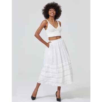BEAUZSUZSANA Women White Maxi Skirt with Pockets
