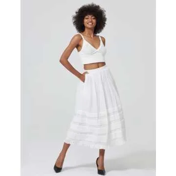 BEAUZSUZSANA Women White Maxi Skirt with Pockets