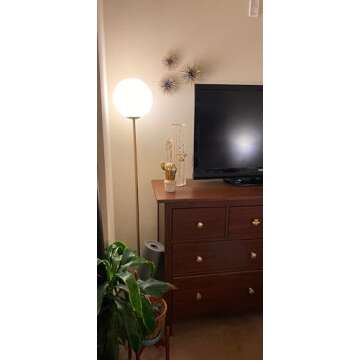 Brightech Luna LED Floor lamp, Modern Lamp for Living Rooms & Offices, Great Living Room Décor, Tall Lamp with Frosted Glass Globe, Mid Century Standing Lamp for Bedroom Reading - Brass/Gold