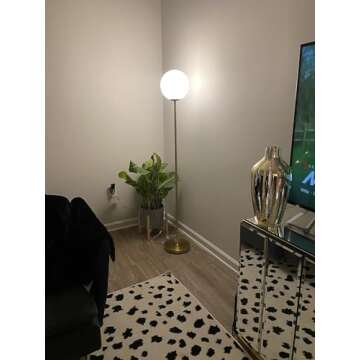 Brightech Luna LED Floor lamp, Modern Lamp for Living Rooms & Offices, Great Living Room Décor, Tall Lamp with Frosted Glass Globe, Mid Century Standing Lamp for Bedroom Reading - Brass/Gold